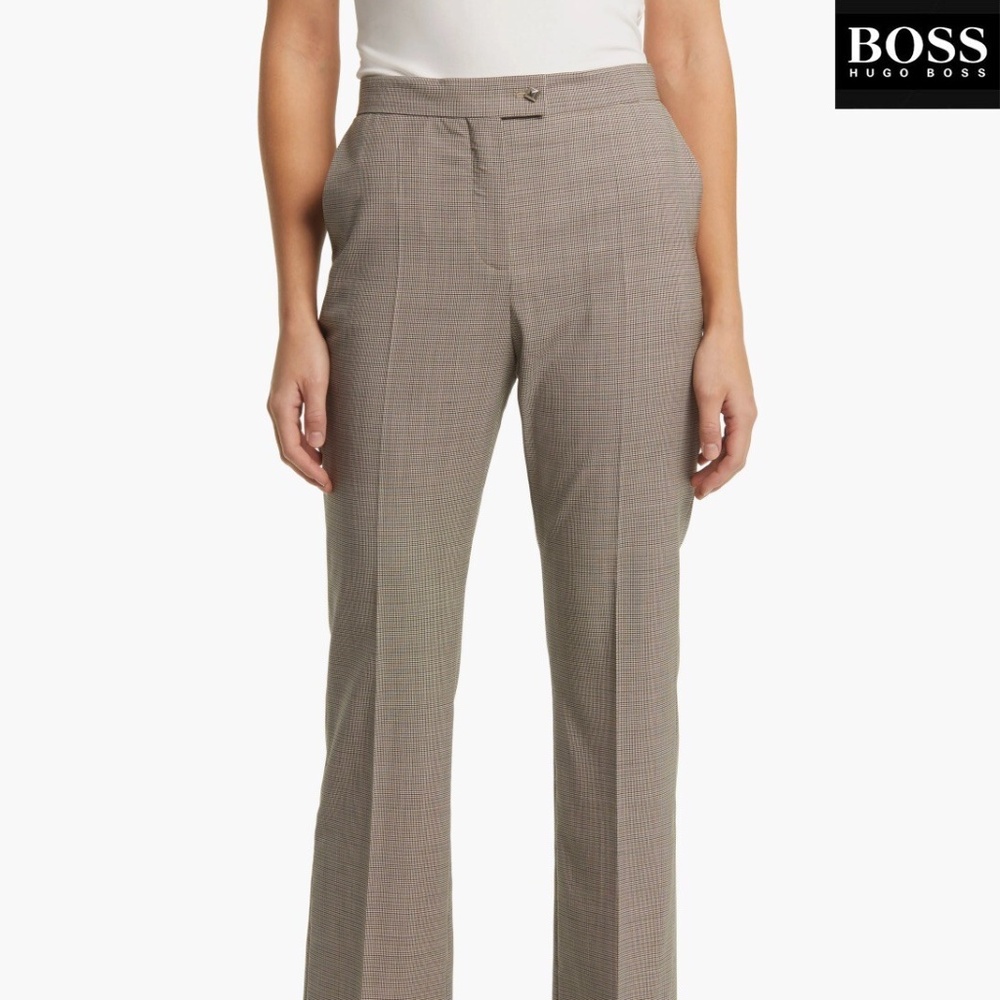 HUGO BOSS TENIVER 100% VIRGIN WOOL BEIGE HOUNDSTOOTH DRESS PANTS.SIze 10